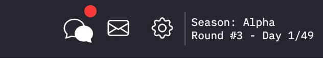 The top bar showing Season: Alpha, Round #3 - Day 1/49